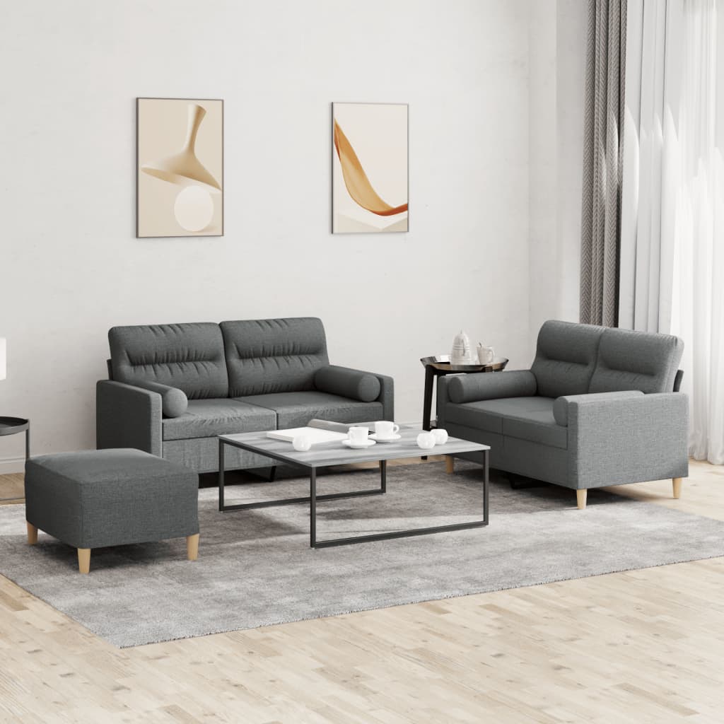 3-delige Loungeset met kussens stof donkergrijs – afbeelding 1