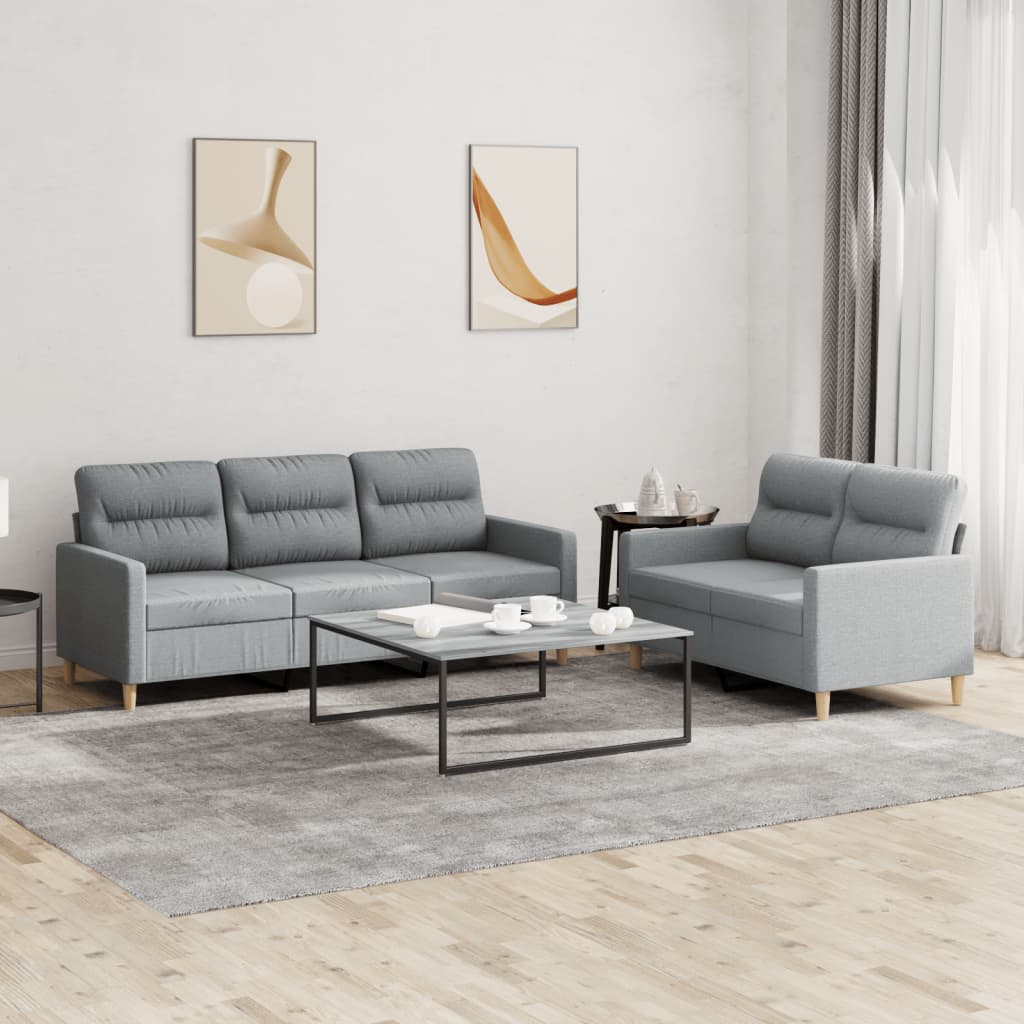 2-delige Loungeset met kussens stof lichtgrijs