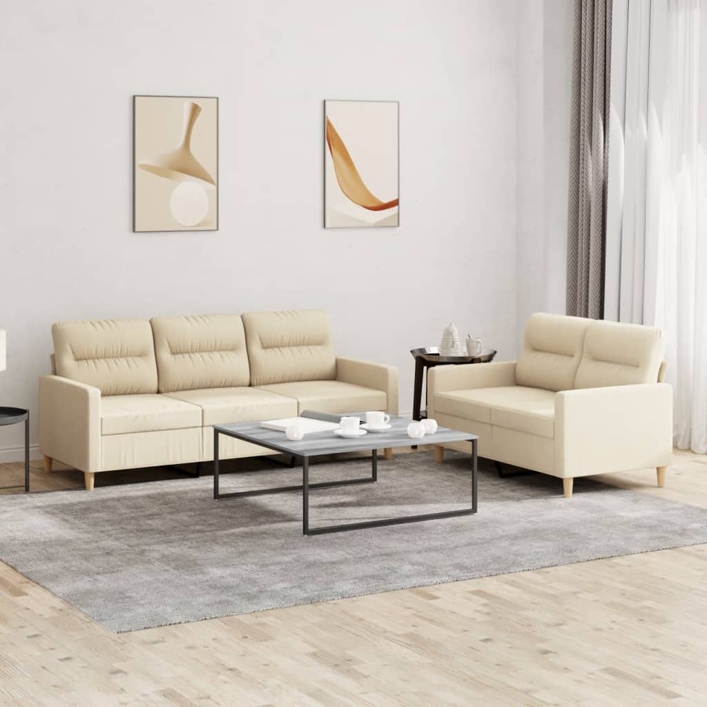 2-delige Loungeset met kussens stof crèmekleurig – afbeelding 1