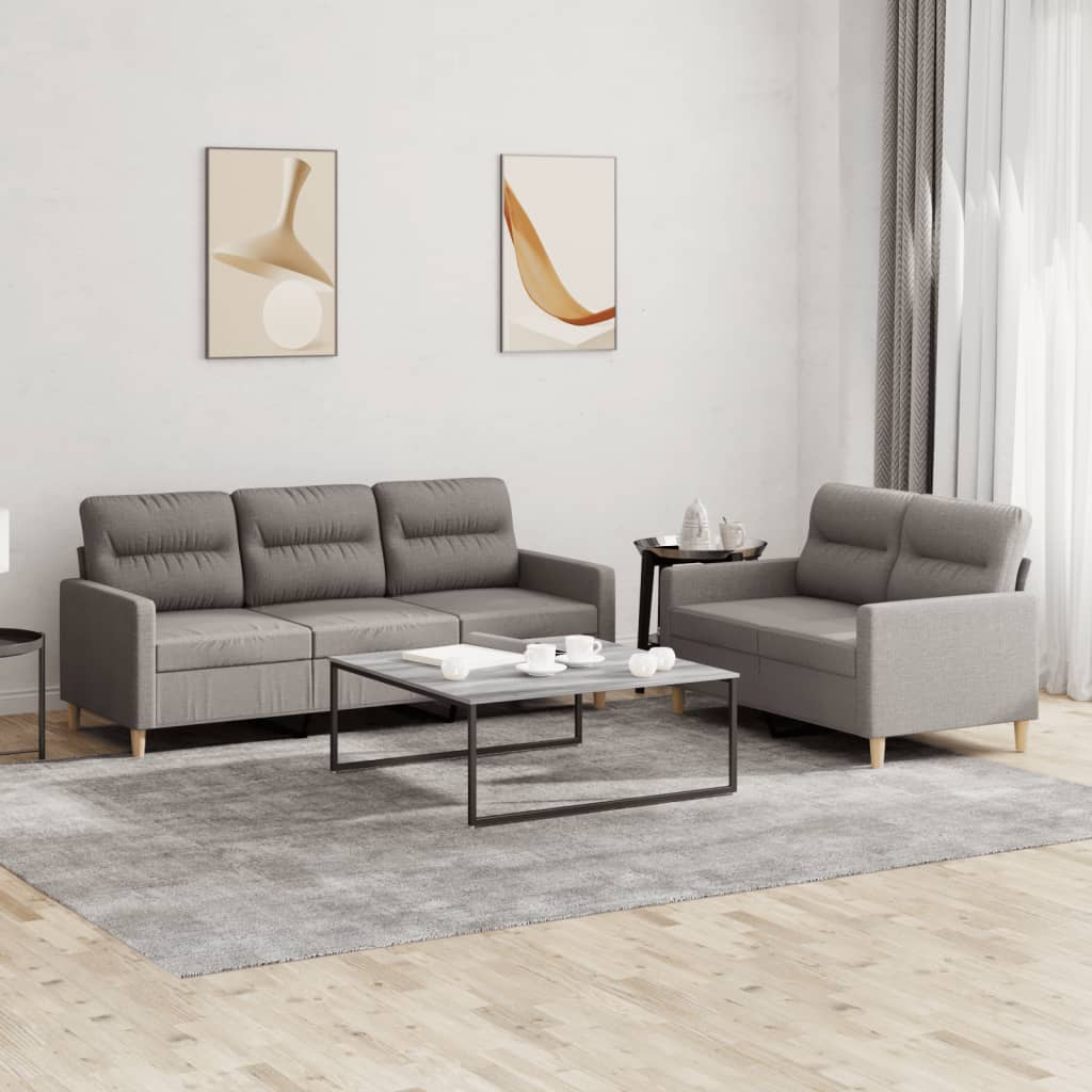 2-delige Loungeset met kussens stof taupe – afbeelding 1