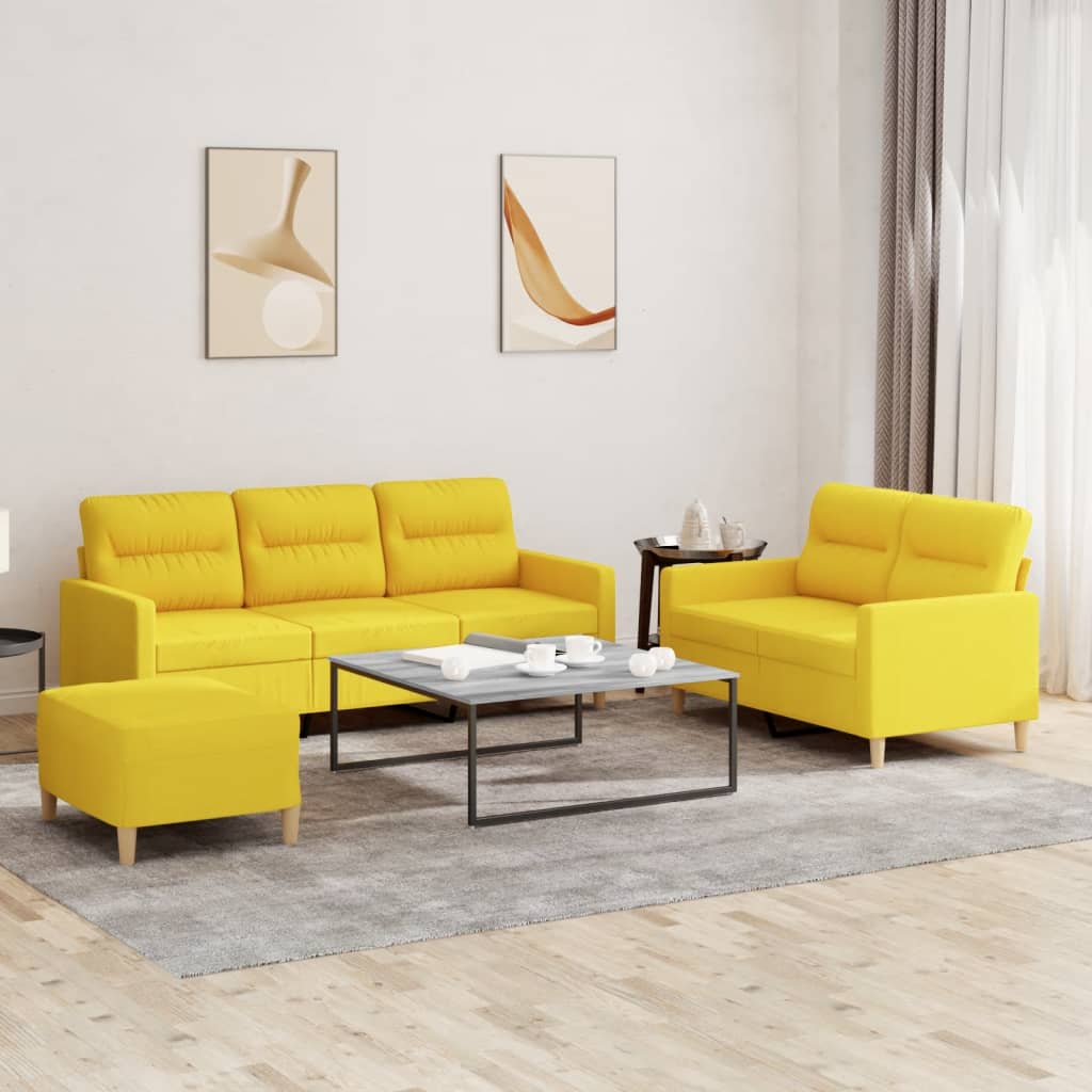 3-delige Loungeset met kussens stof lichtgeel – afbeelding 1