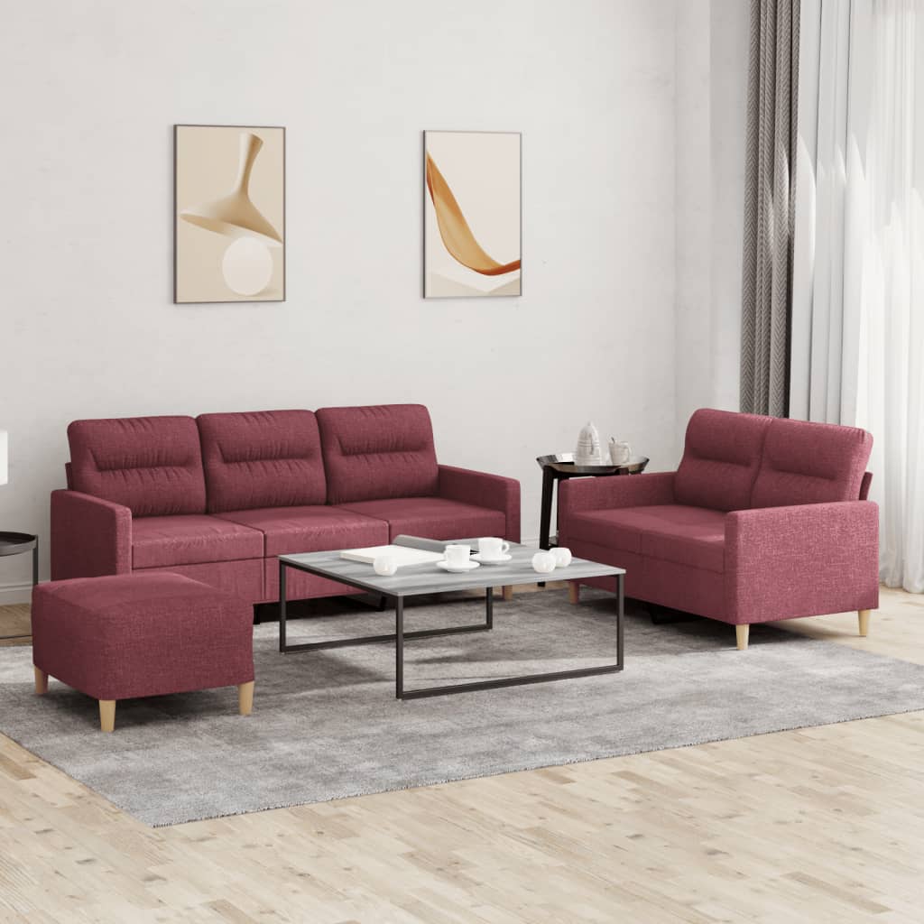 3-delige Loungeset met kussens stof wijnrood
