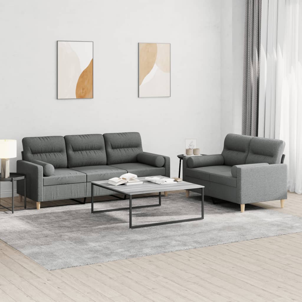 2-delige Loungeset met kussens stof donkergrijs