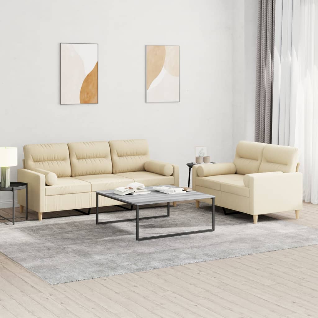 2-delige Loungeset met kussens stof crèmekleurig – afbeelding 1