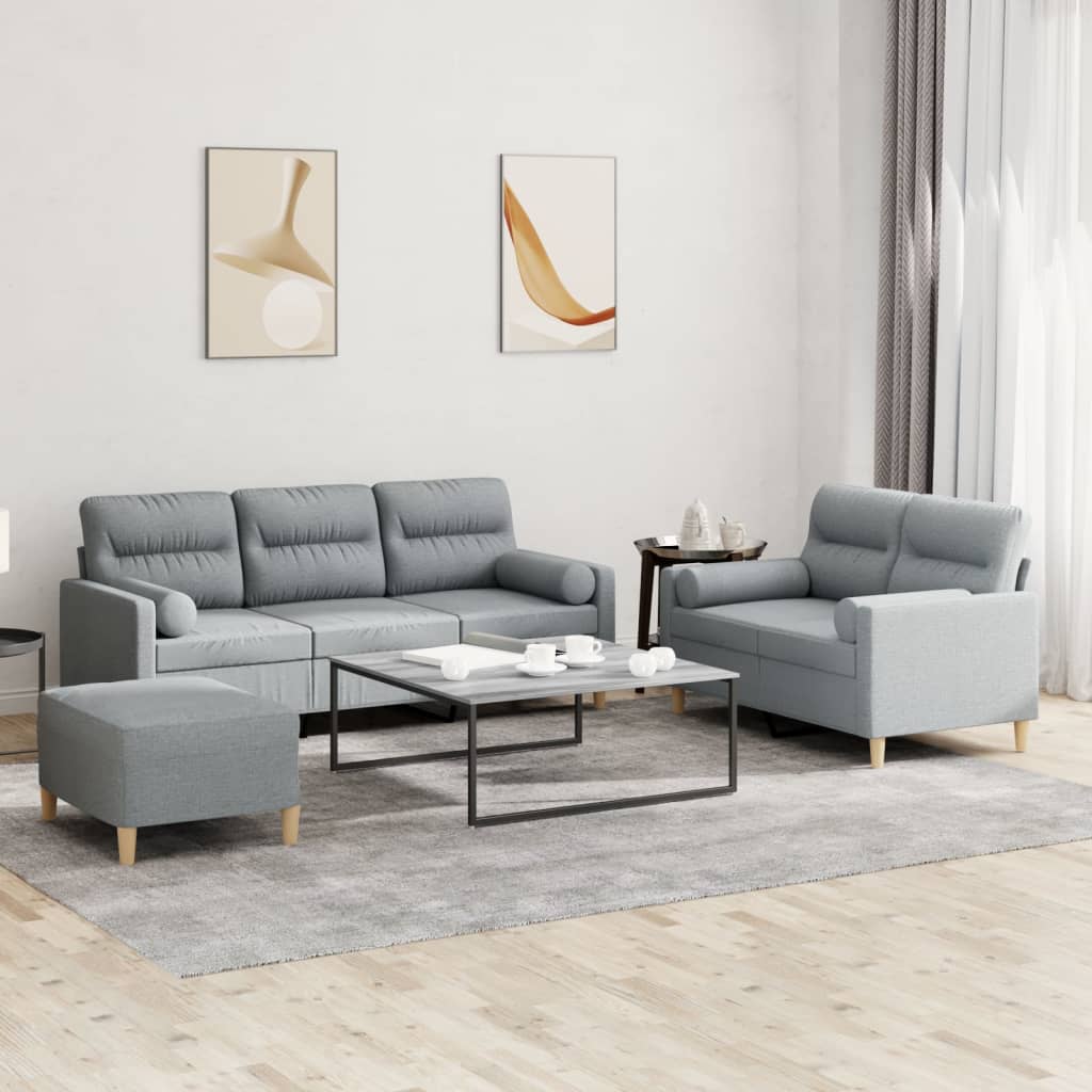 3-delige Loungeset met kussens stof lichtgrijs