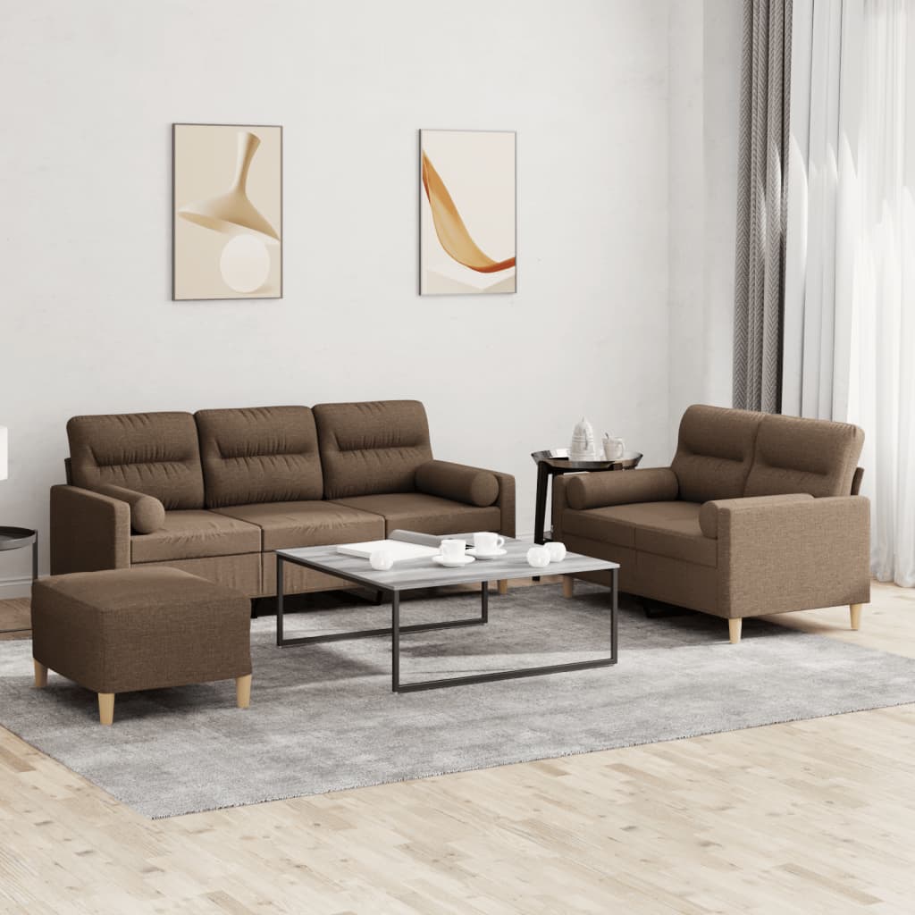 3-delige Loungeset met kussens stof bruin – afbeelding 1