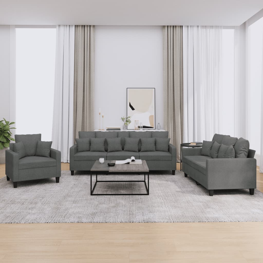 3-delige Loungeset met kussens stof donkergrijs