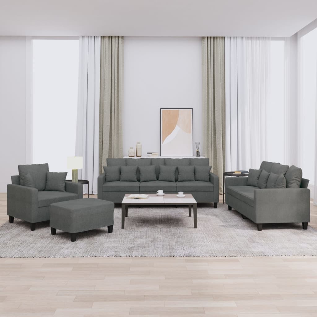 4-delige Loungeset met kussens stof donkergrijs – afbeelding 1