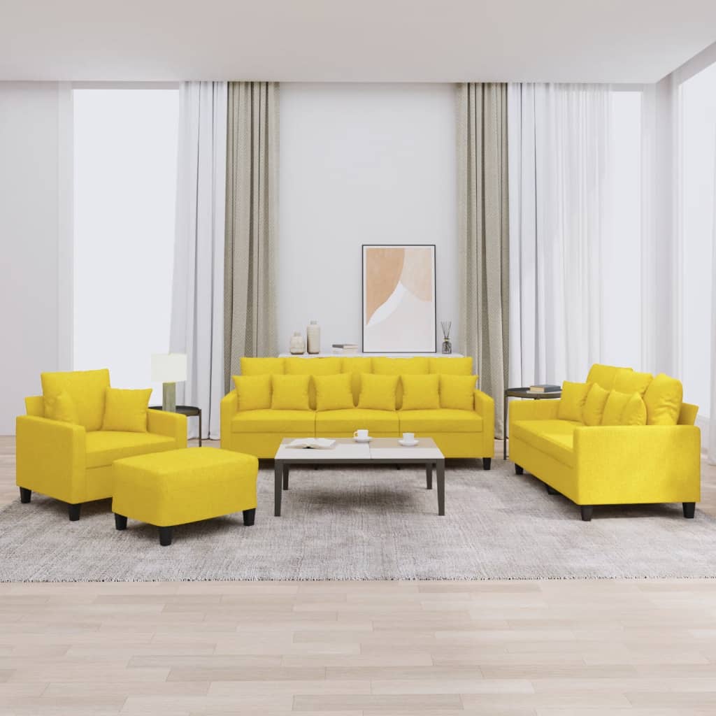 4-delige Loungeset met kussens stof lichtgeel – afbeelding 1