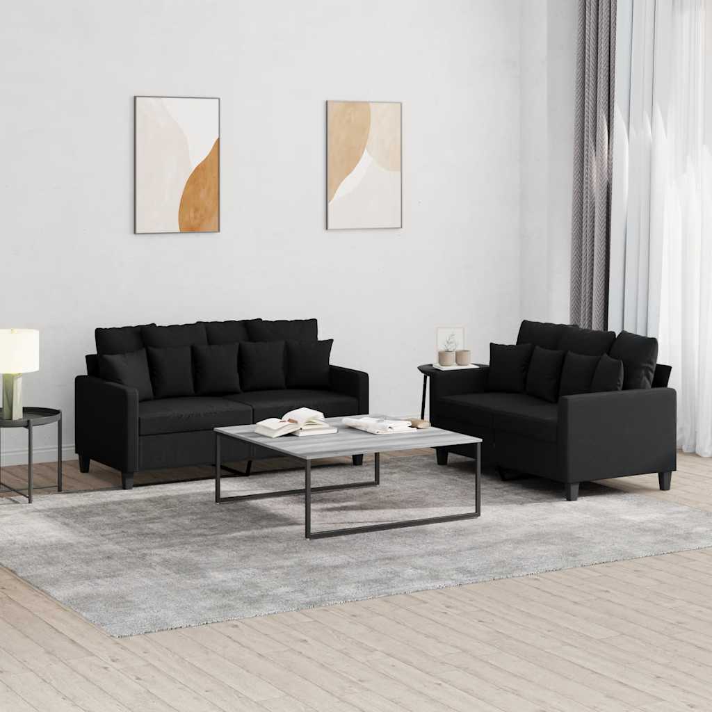 2-delige loungeset met kussens stof zwart