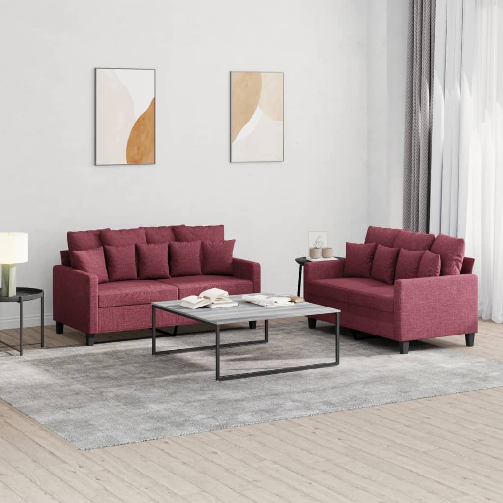 2-delige Loungeset met kussens stof wijnrood