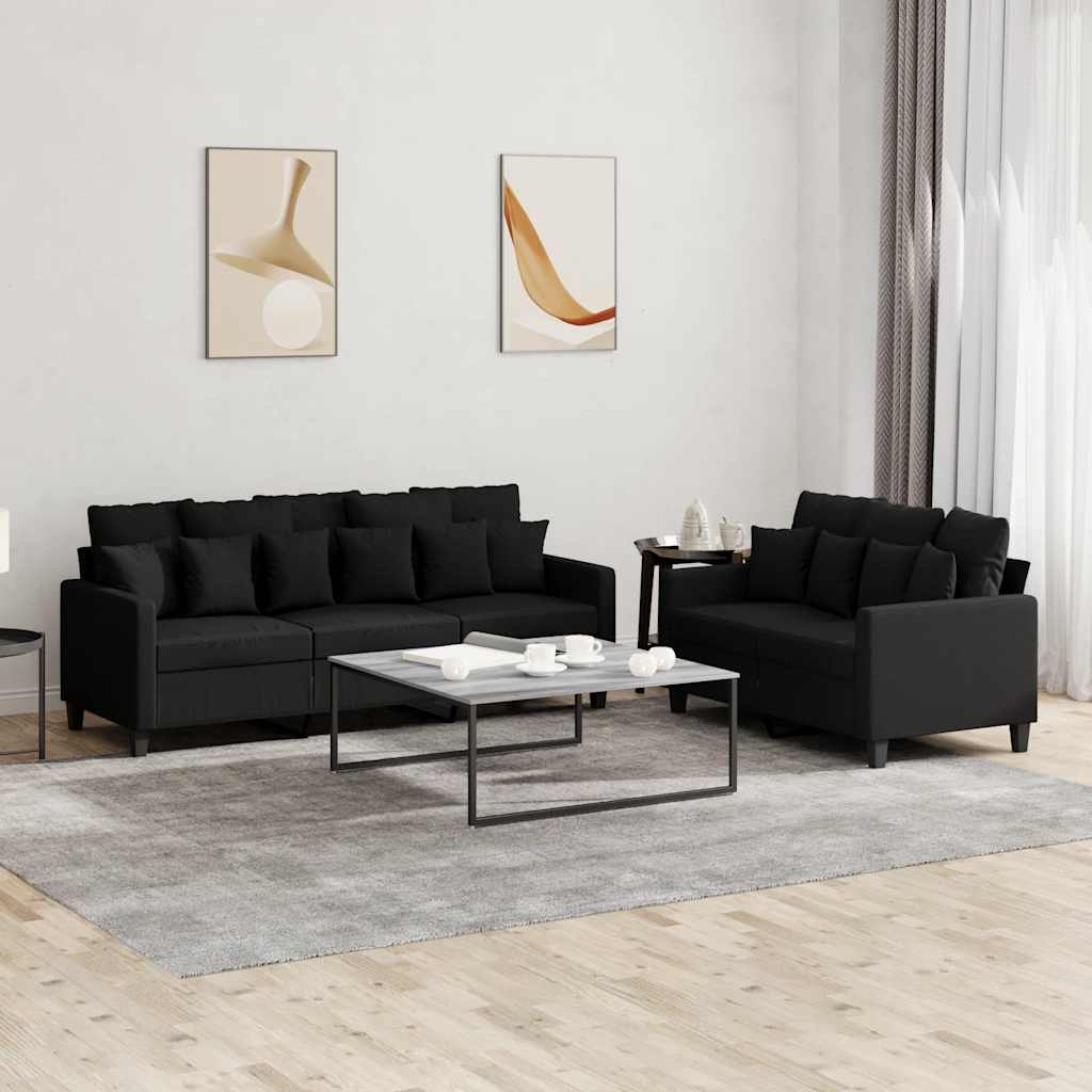 2-delige loungeset met kussens stof zwart