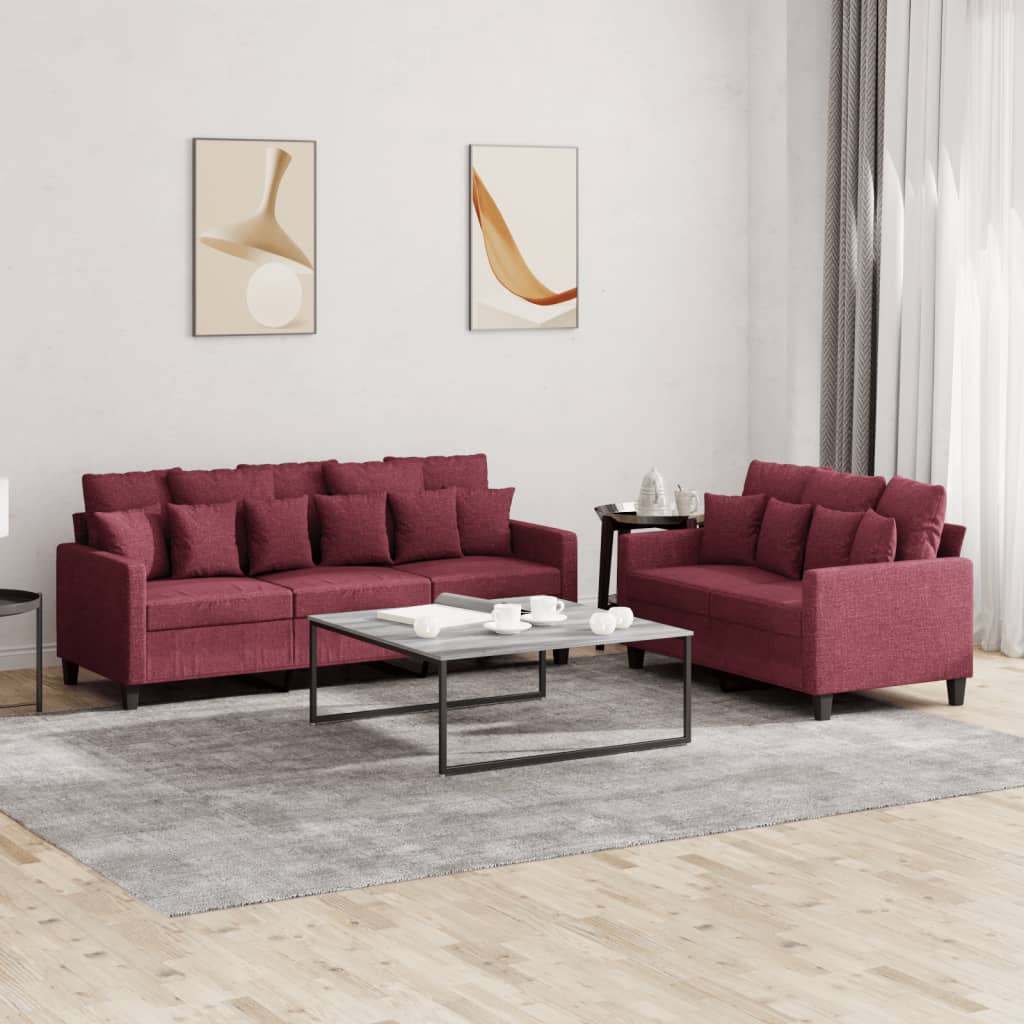2-delige Loungeset met kussens stof wijnrood