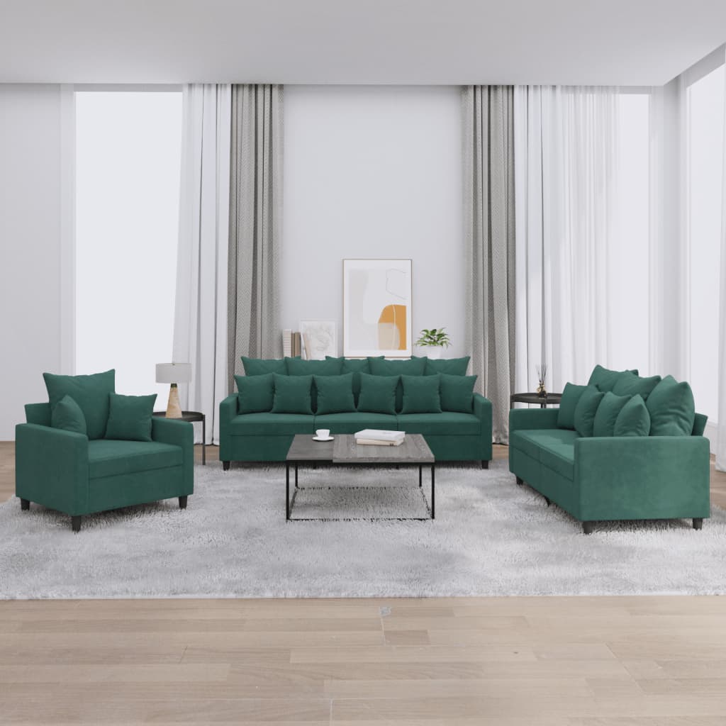 3-delige Loungeset met kussens fluweel donkergroen