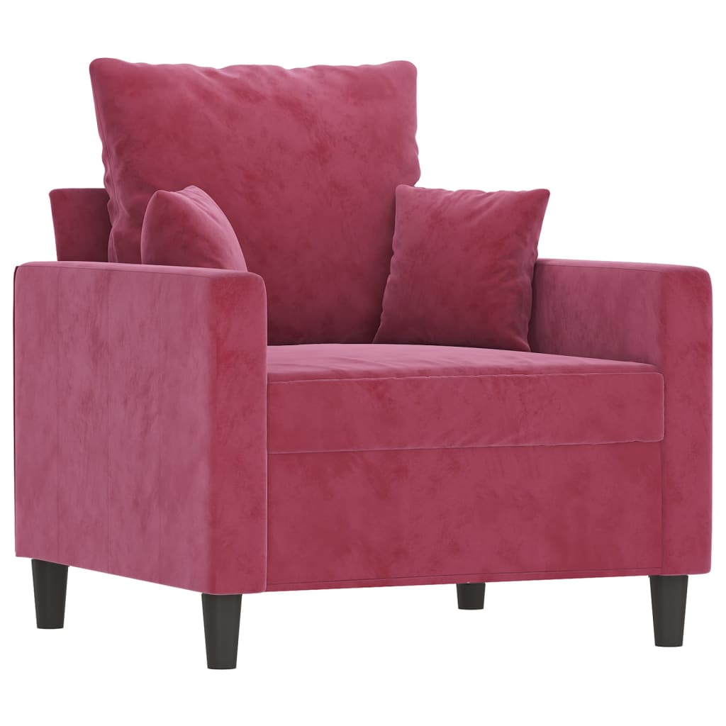 3-delige Loungeset met kussens fluweel wijnrood – afbeelding 3