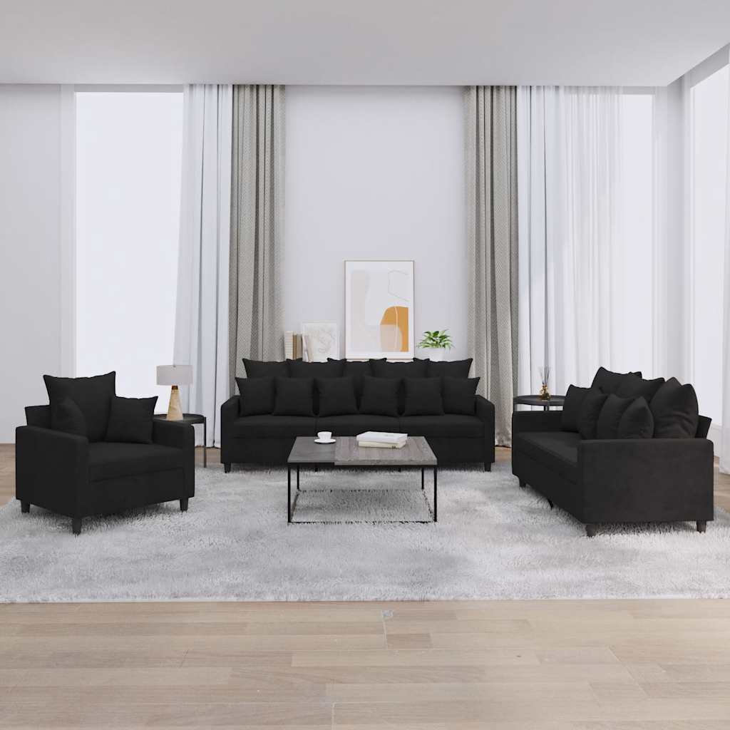 3-delige Loungeset met kussens fluweel zwart