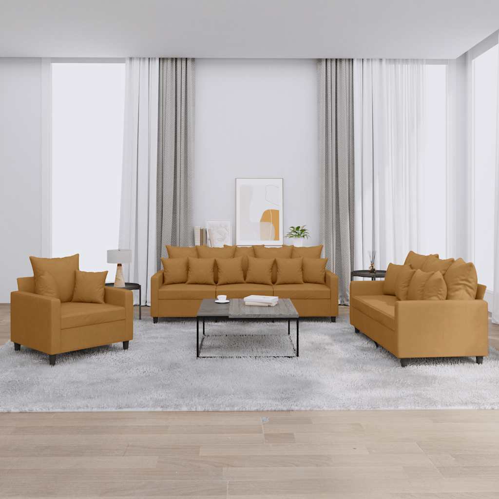 3-delige Loungeset met kussens fluweel bruin