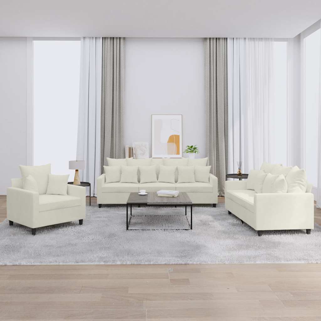 3-delige Loungeset met kussens fluweel crèmekleurig