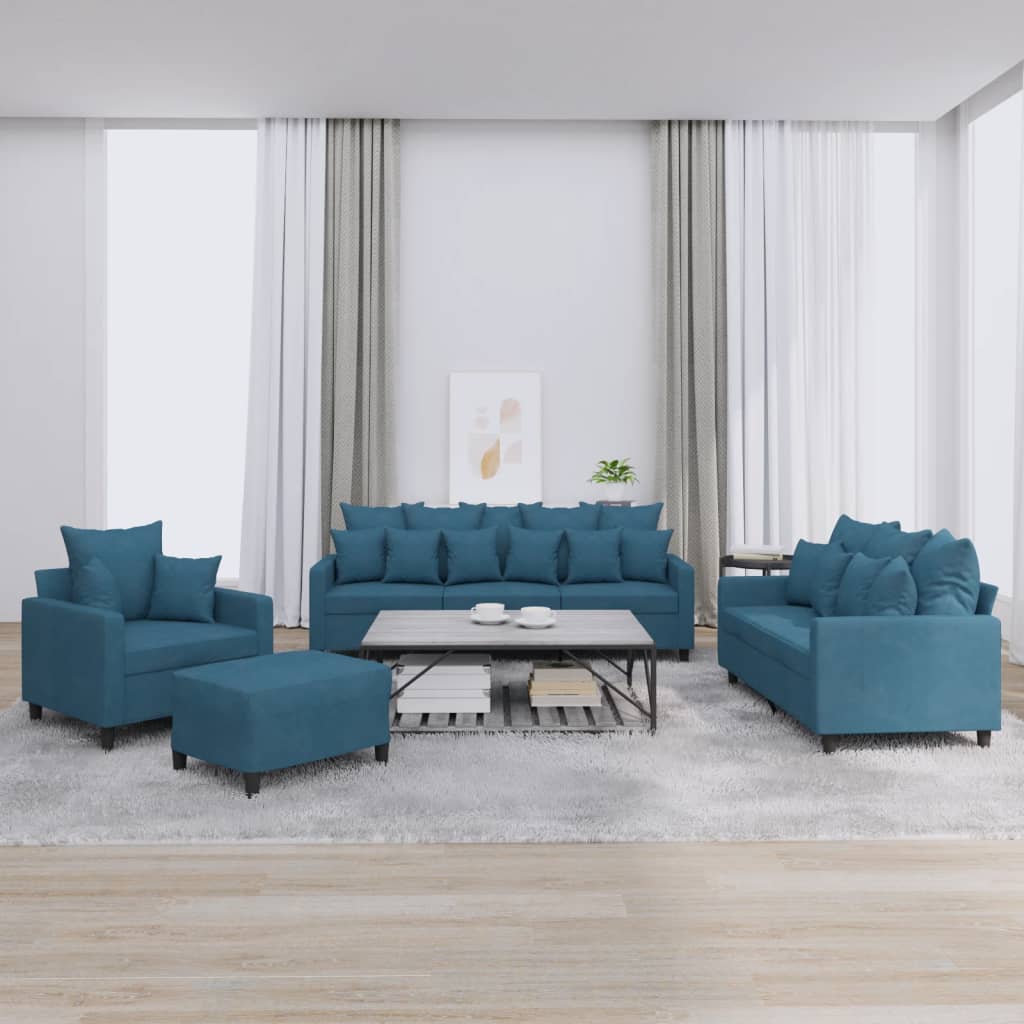 4-delige Loungeset met kussens fluweel blauw – afbeelding 1