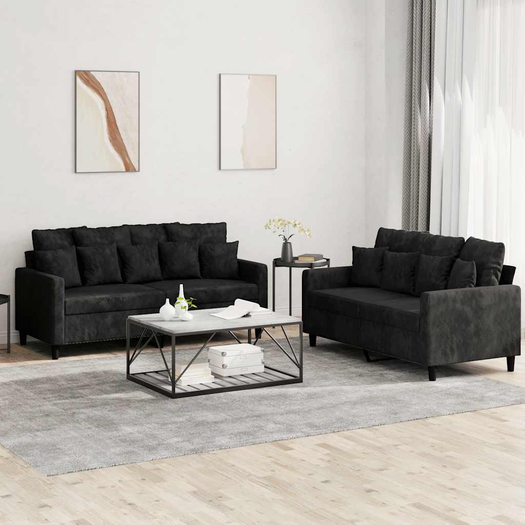 2-delige Loungeset met kussens fluweel zwart