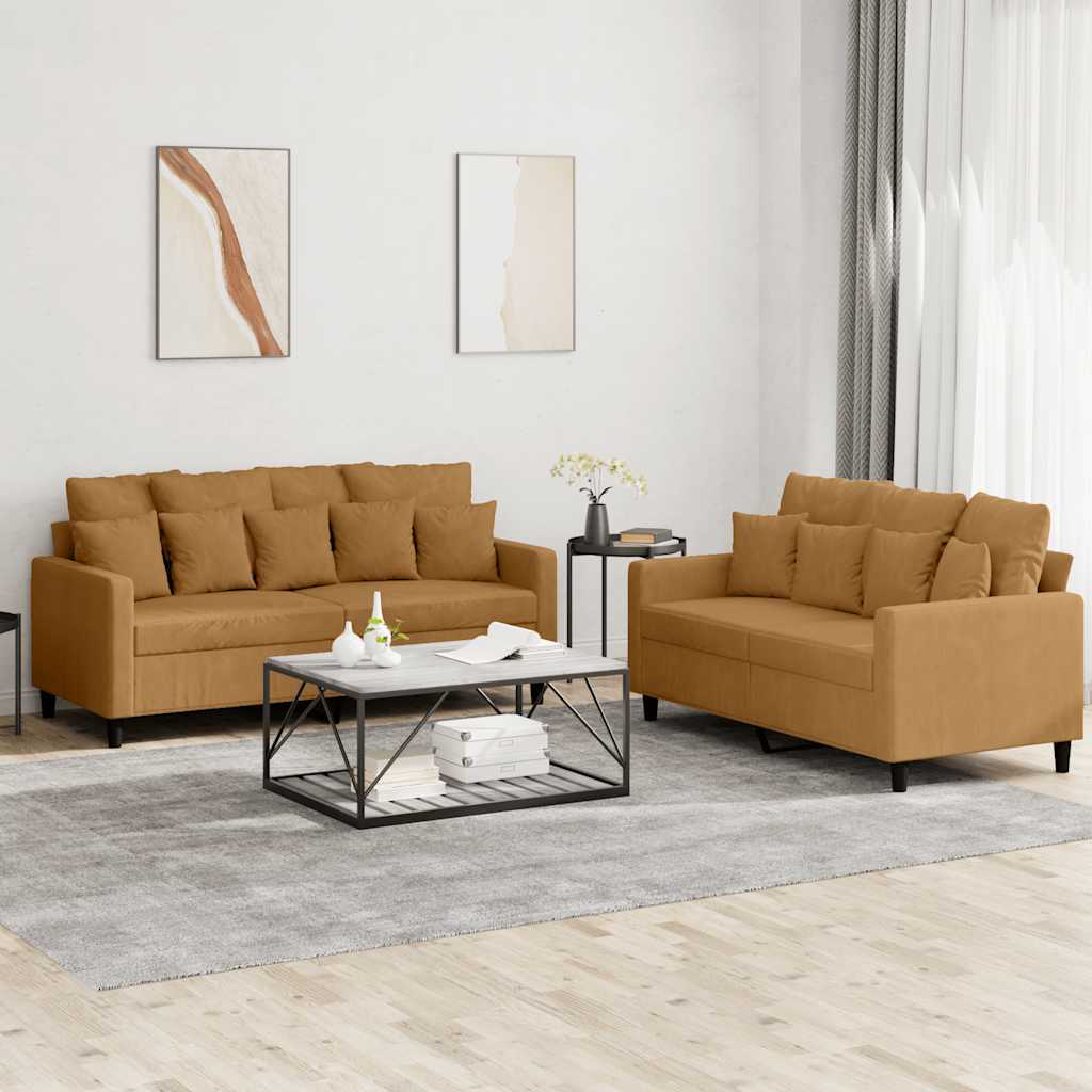 2-delige Loungeset met kussens fluweel bruin – afbeelding 1