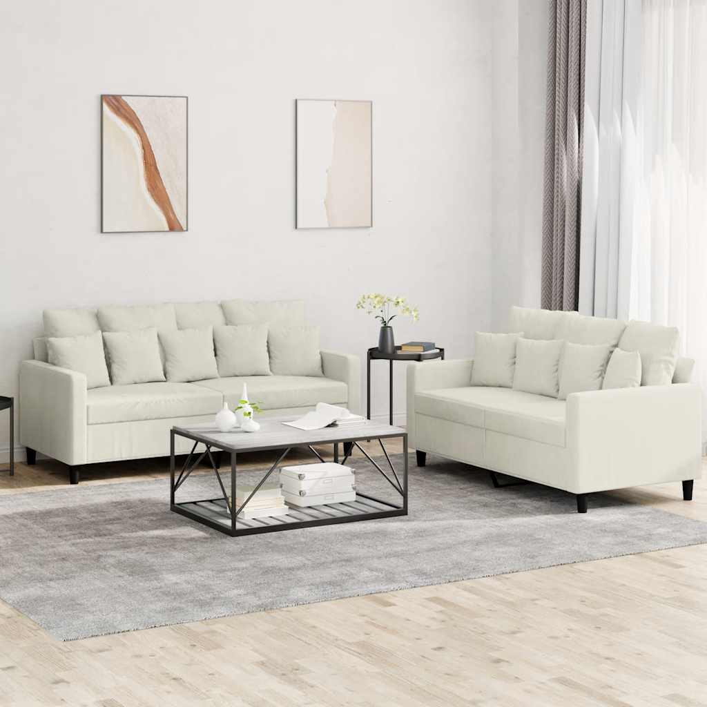 2-delige Loungeset met kussens fluweel crèmekleurig