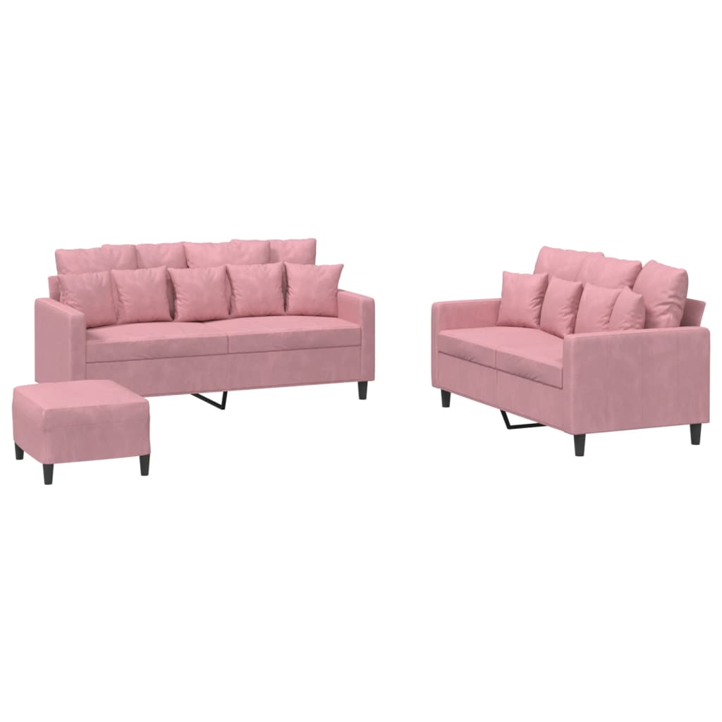 3-delige Loungeset met kussens fluweel roze – afbeelding 2