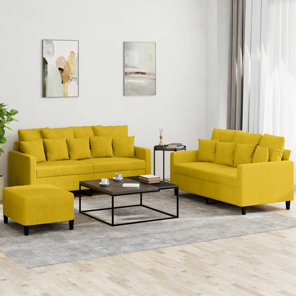 3-delige Loungeset met kussens fluweel geel