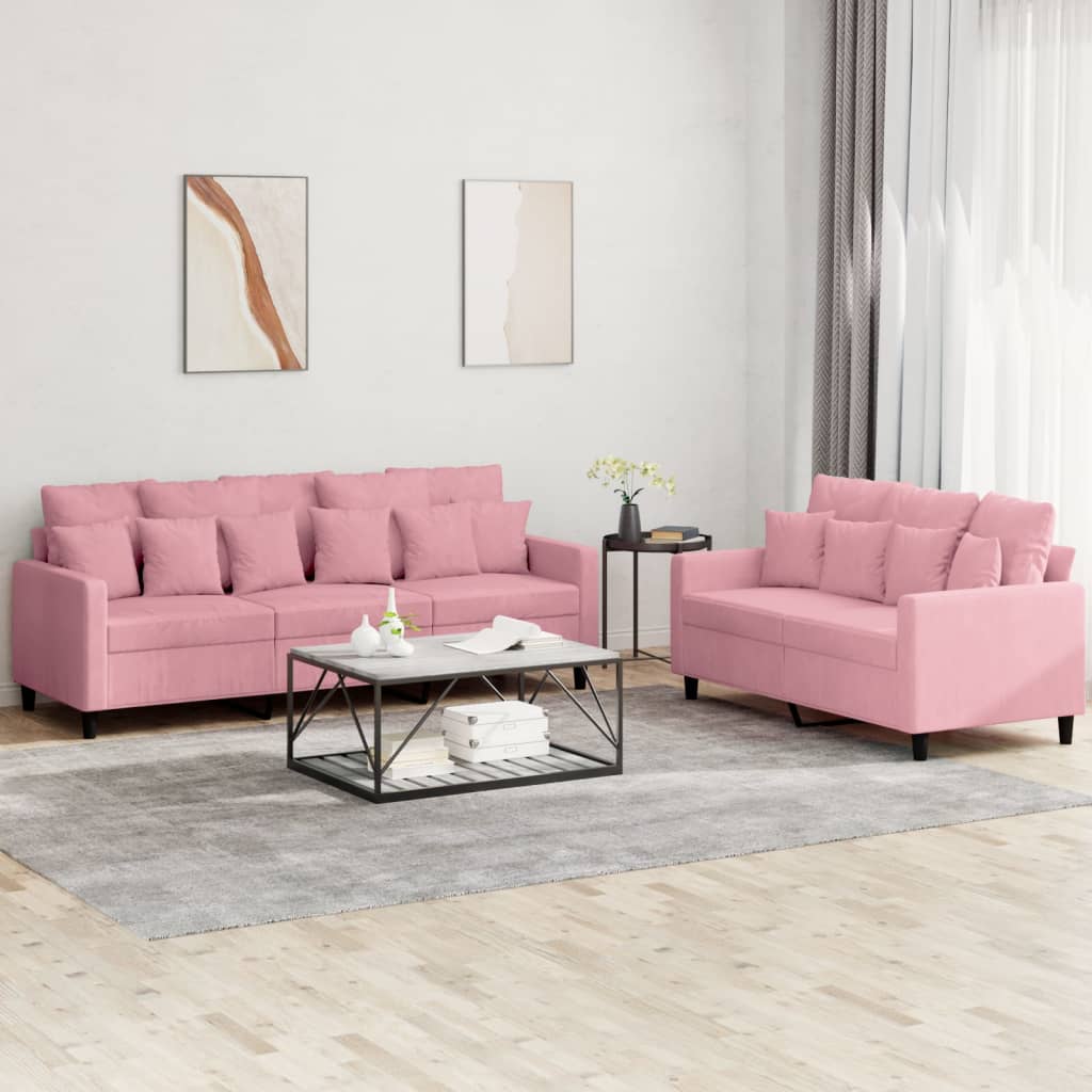 2-delige Loungeset met kussens fluweel roze – afbeelding 1