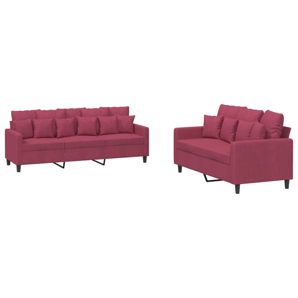 2-delige Loungeset met kussens fluweel wijnrood – afbeelding 2