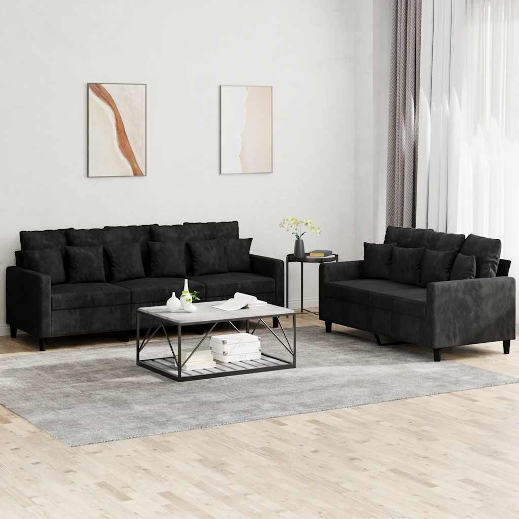 2-delige Loungeset met kussens fluweel zwart