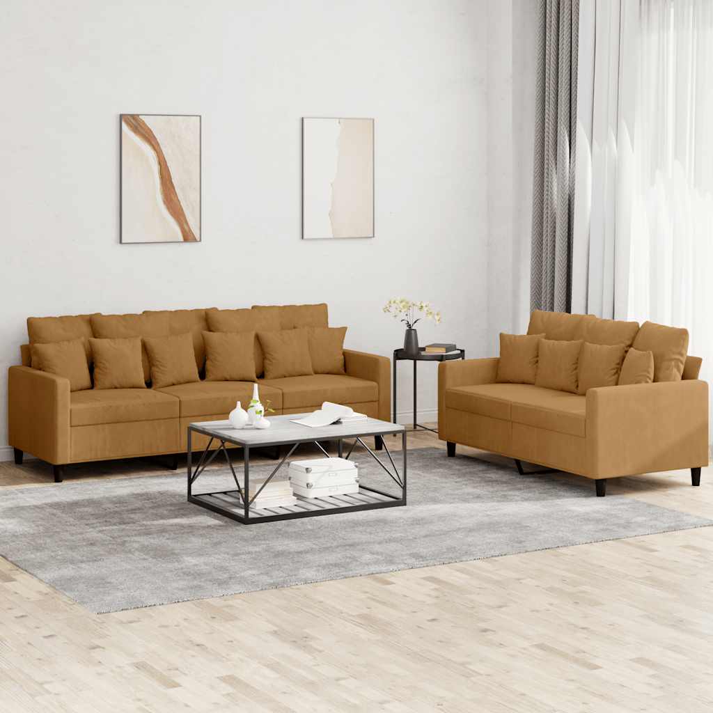2-delige Loungeset met kussens fluweel bruin