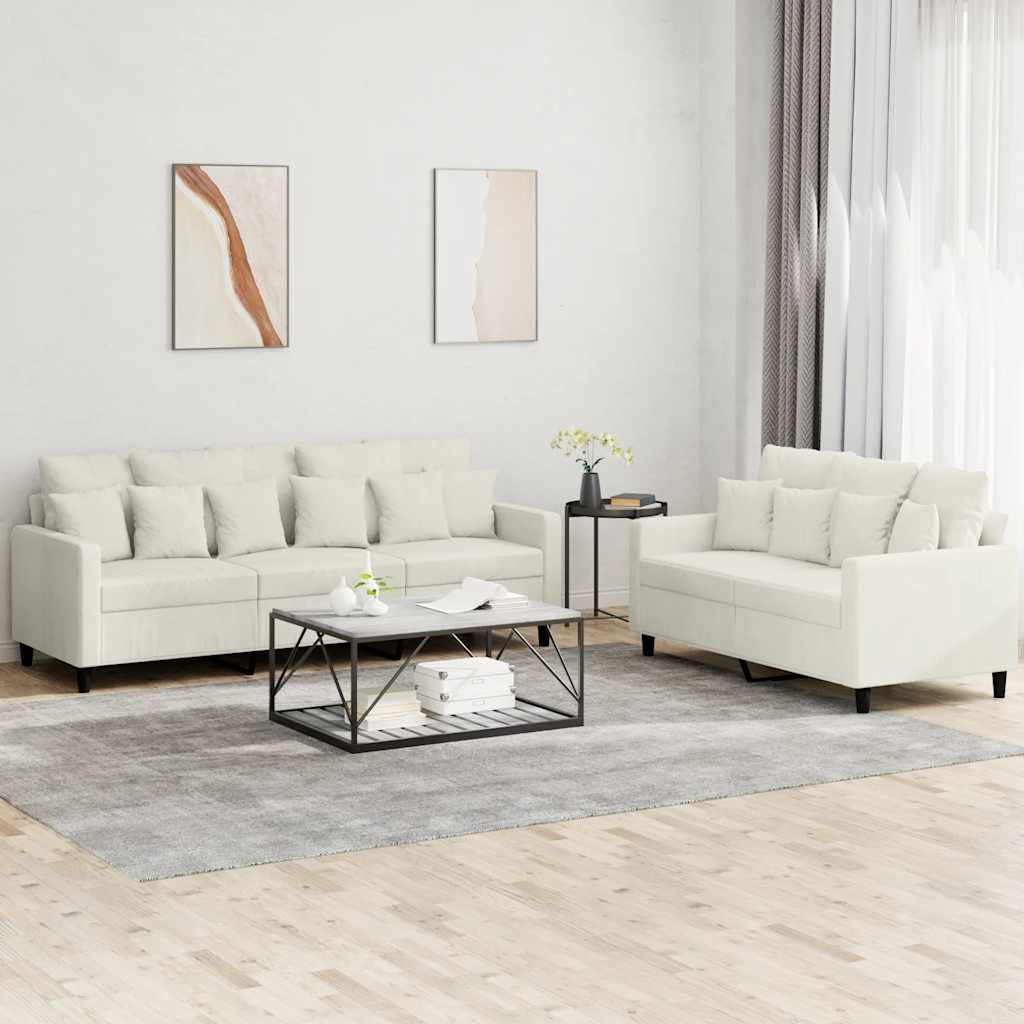 2-delige Loungeset met kussens fluweel crèmekleurig – afbeelding 1