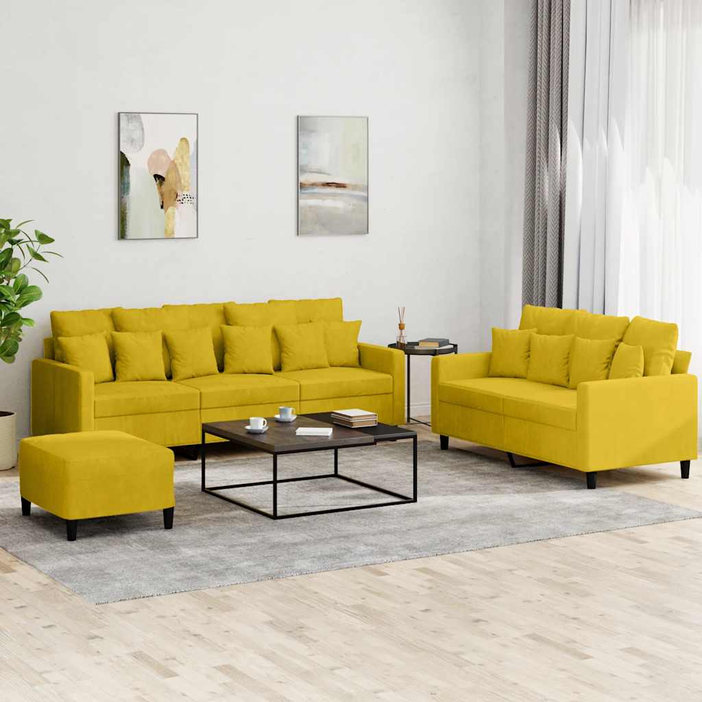 3-delige Loungeset met kussens fluweel geel