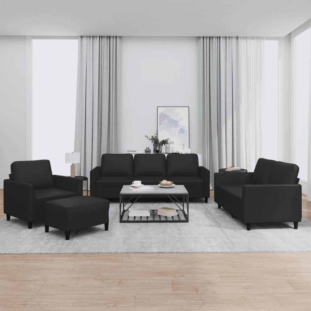 4-delige Loungeset met kussens kunstleer zwart – afbeelding 1