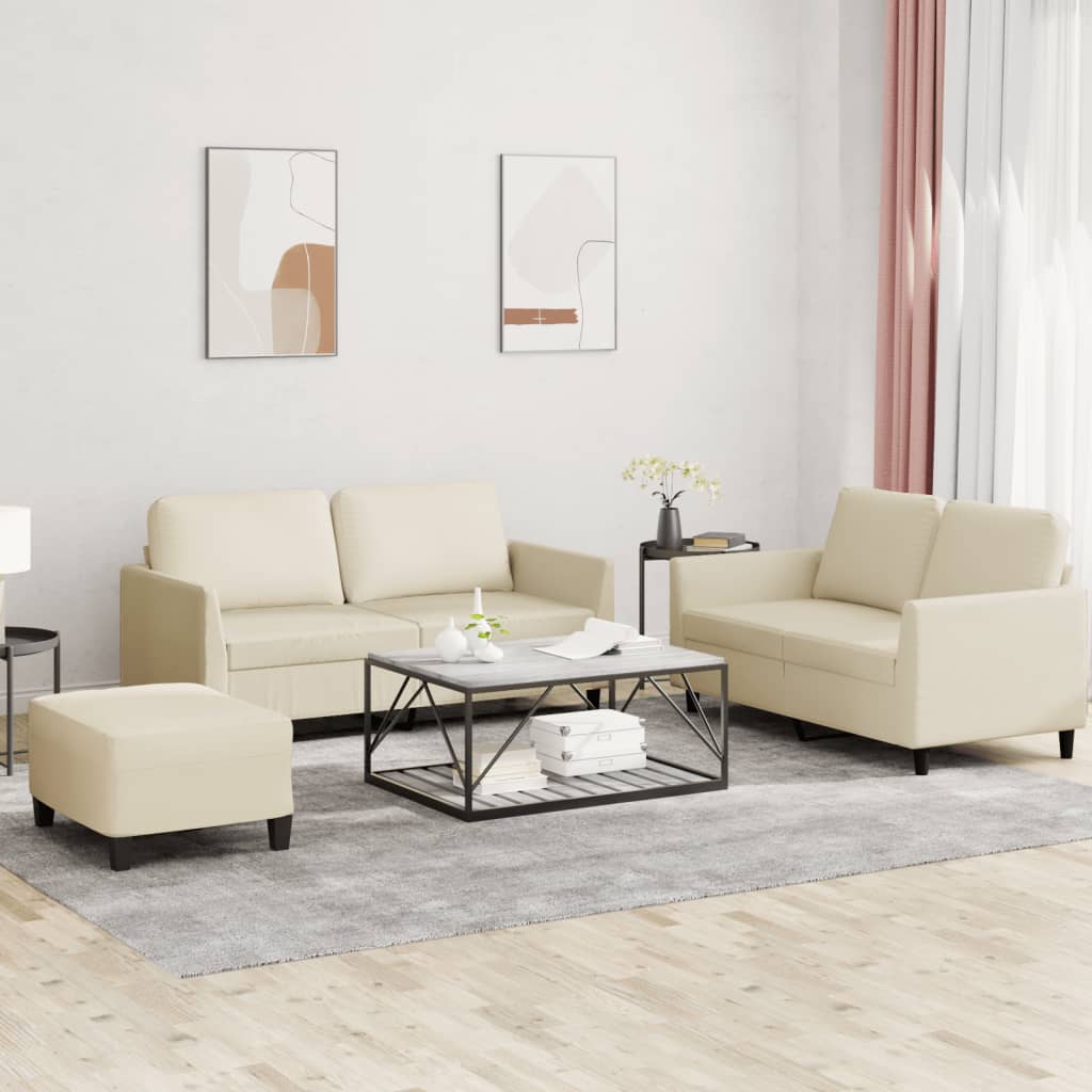 3-delige Loungeset met kussens kunstleer crème – afbeelding 1