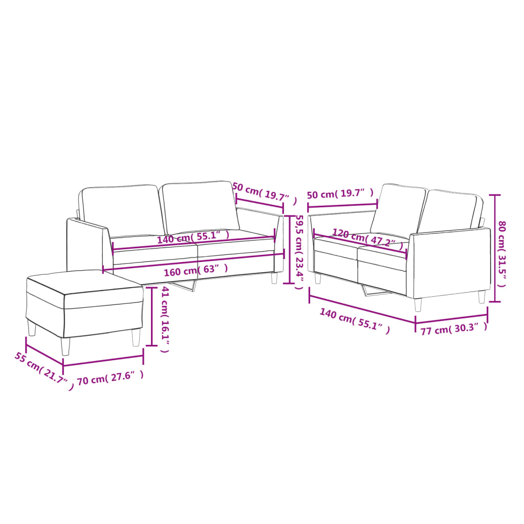 3-delige Loungeset met kussens kunstleer crème – afbeelding 9