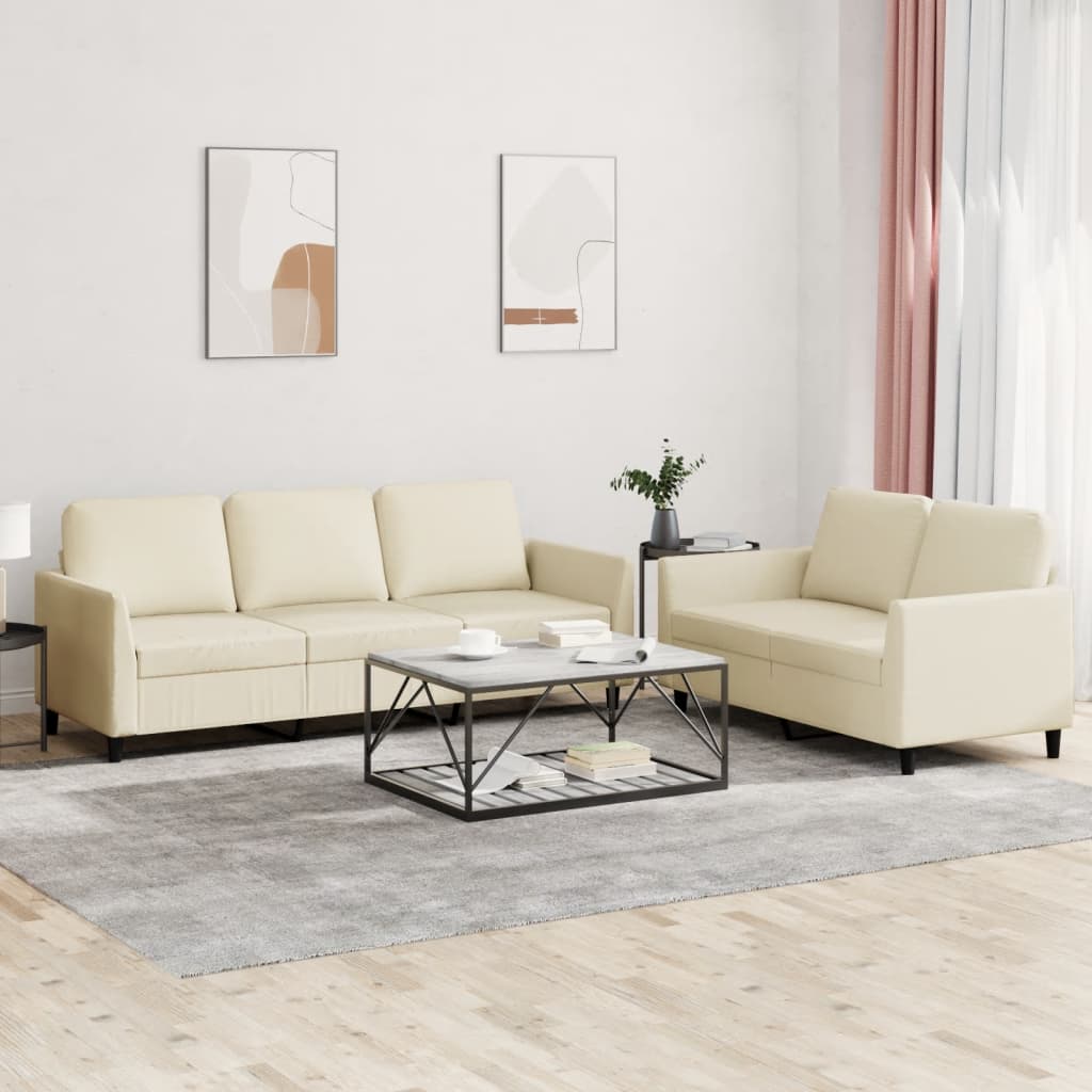2-delige Loungeset met kussens kunstleer crème – afbeelding 1