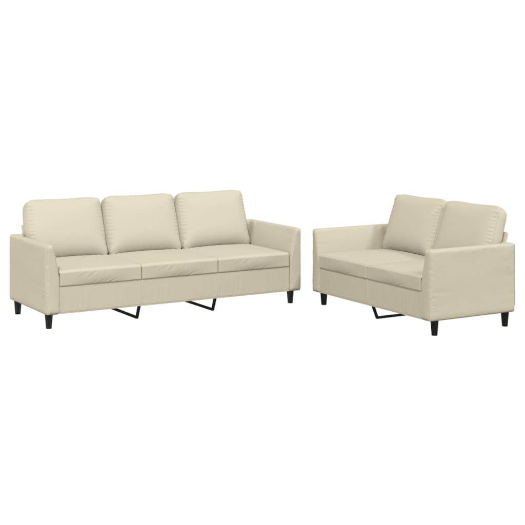 2-delige Loungeset met kussens kunstleer crème – afbeelding 2