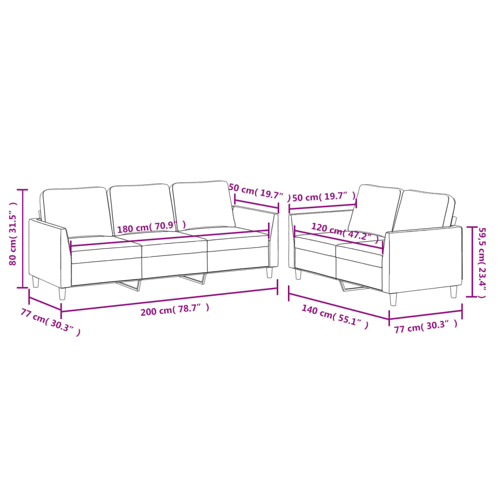2-delige Loungeset met kussens kunstleer crème – afbeelding 7