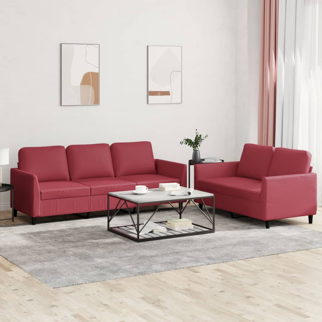 2-delige Loungeset met kussens kunstleer wijnrood – afbeelding 1