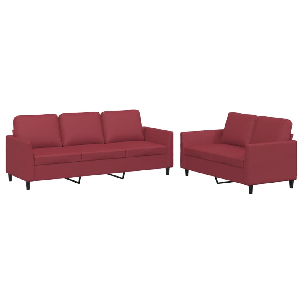 2-delige Loungeset met kussens kunstleer wijnrood – afbeelding 2