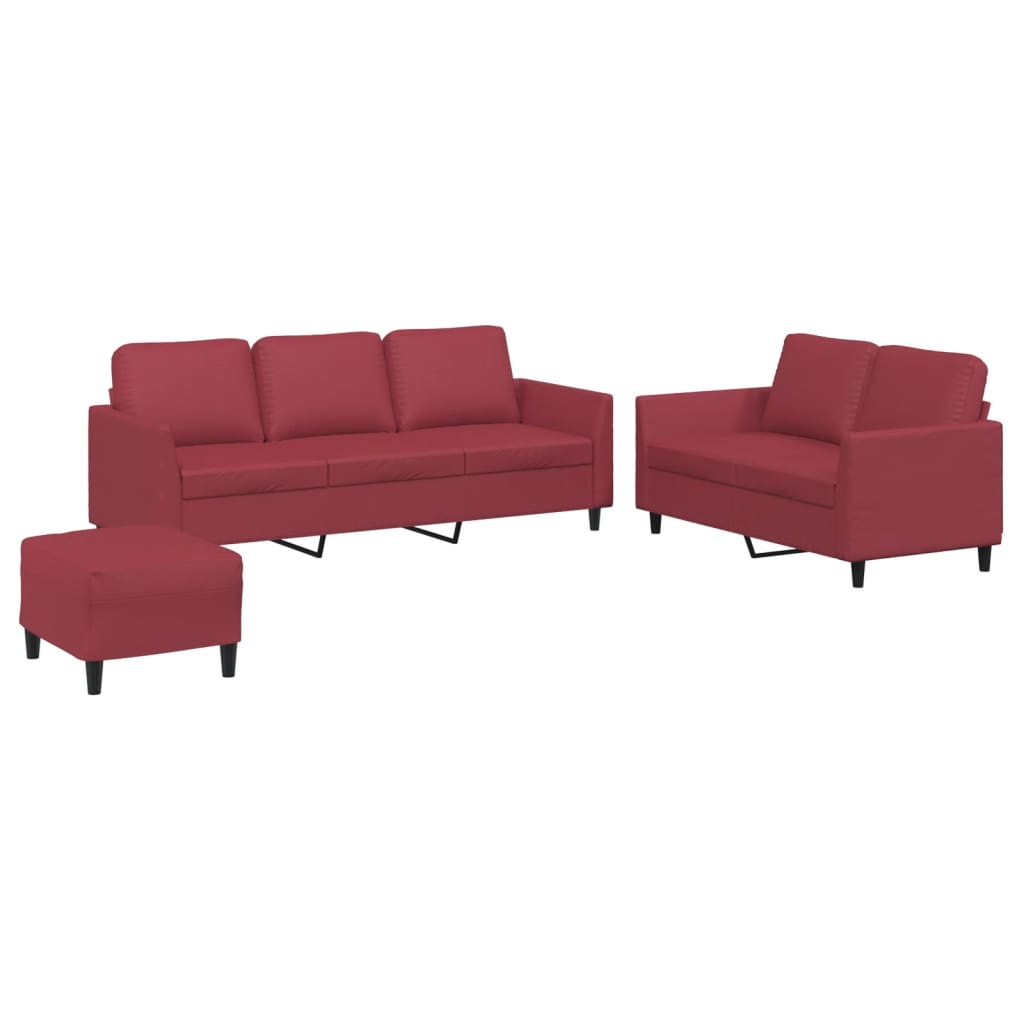3-delige Loungeset met kussens kunstleer wijnrood – afbeelding 2