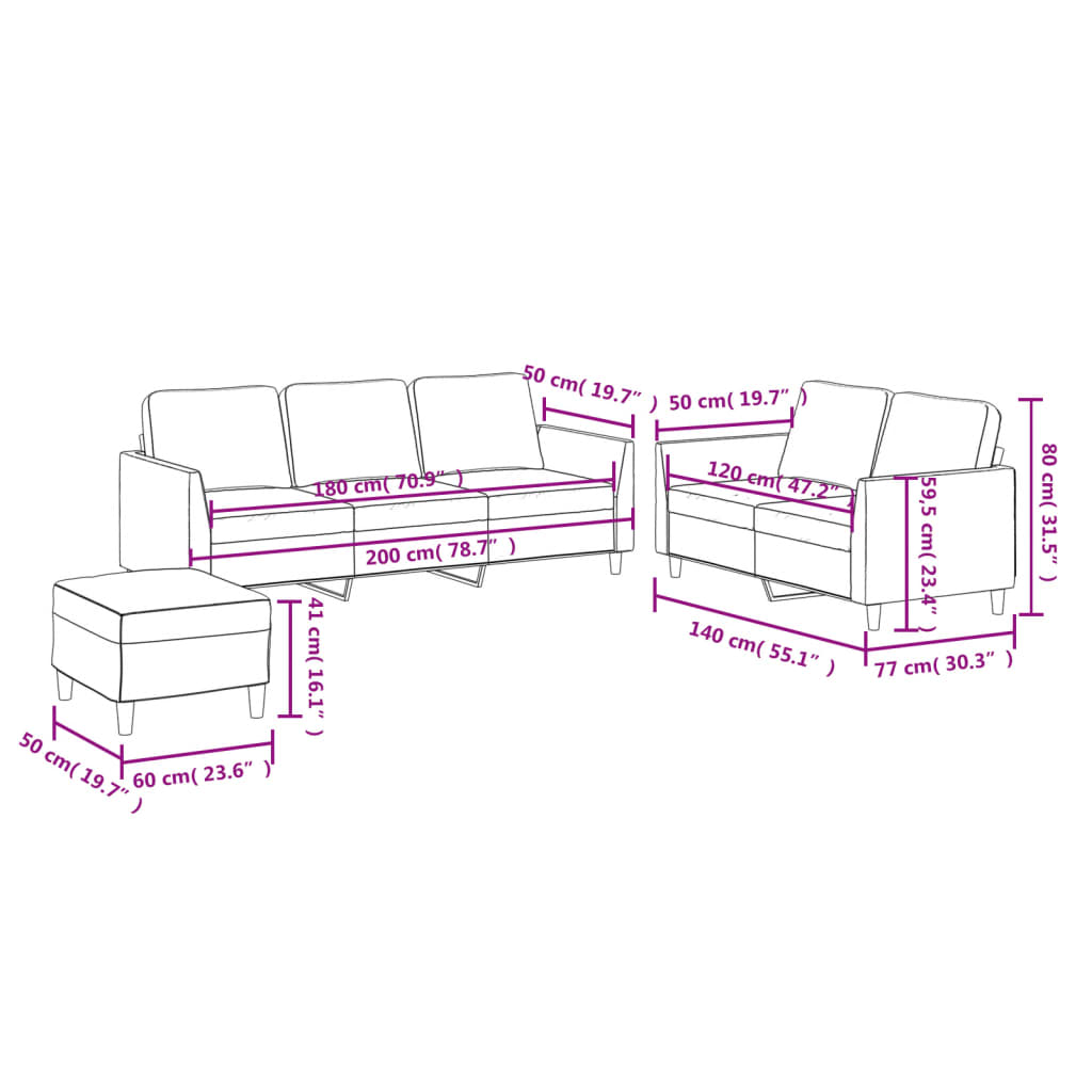 3-delige Loungeset met kussens kunstleer wijnrood – afbeelding 9