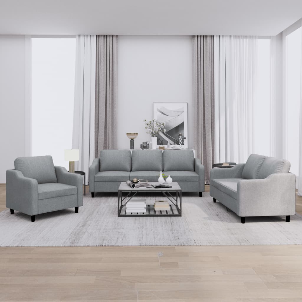 3-delige Loungeset met kussens stof lichtgrijs