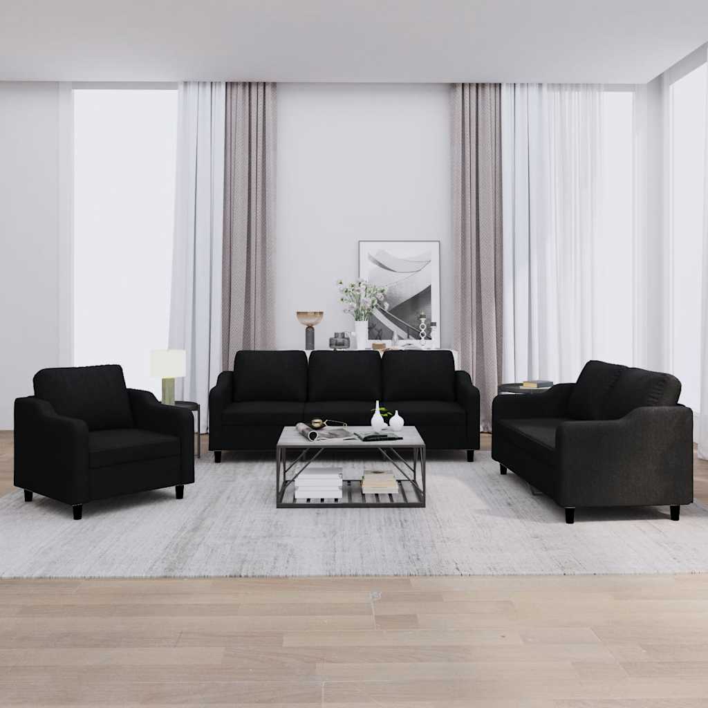 3-delige loungeset met kussens stof zwart