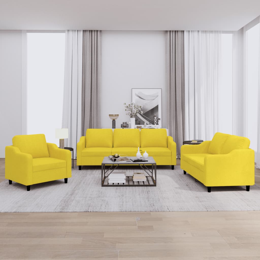 3-delige Loungeset met kussens stof lichtgeel – afbeelding 1