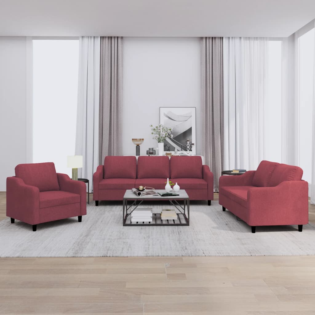 3-delige Loungeset met kussens stof wijnrood – afbeelding 1