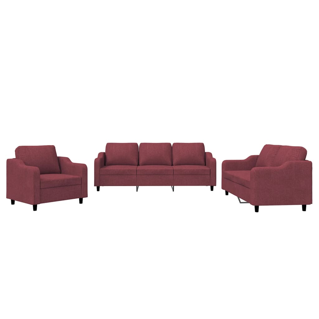 3-delige Loungeset met kussens stof wijnrood – afbeelding 2