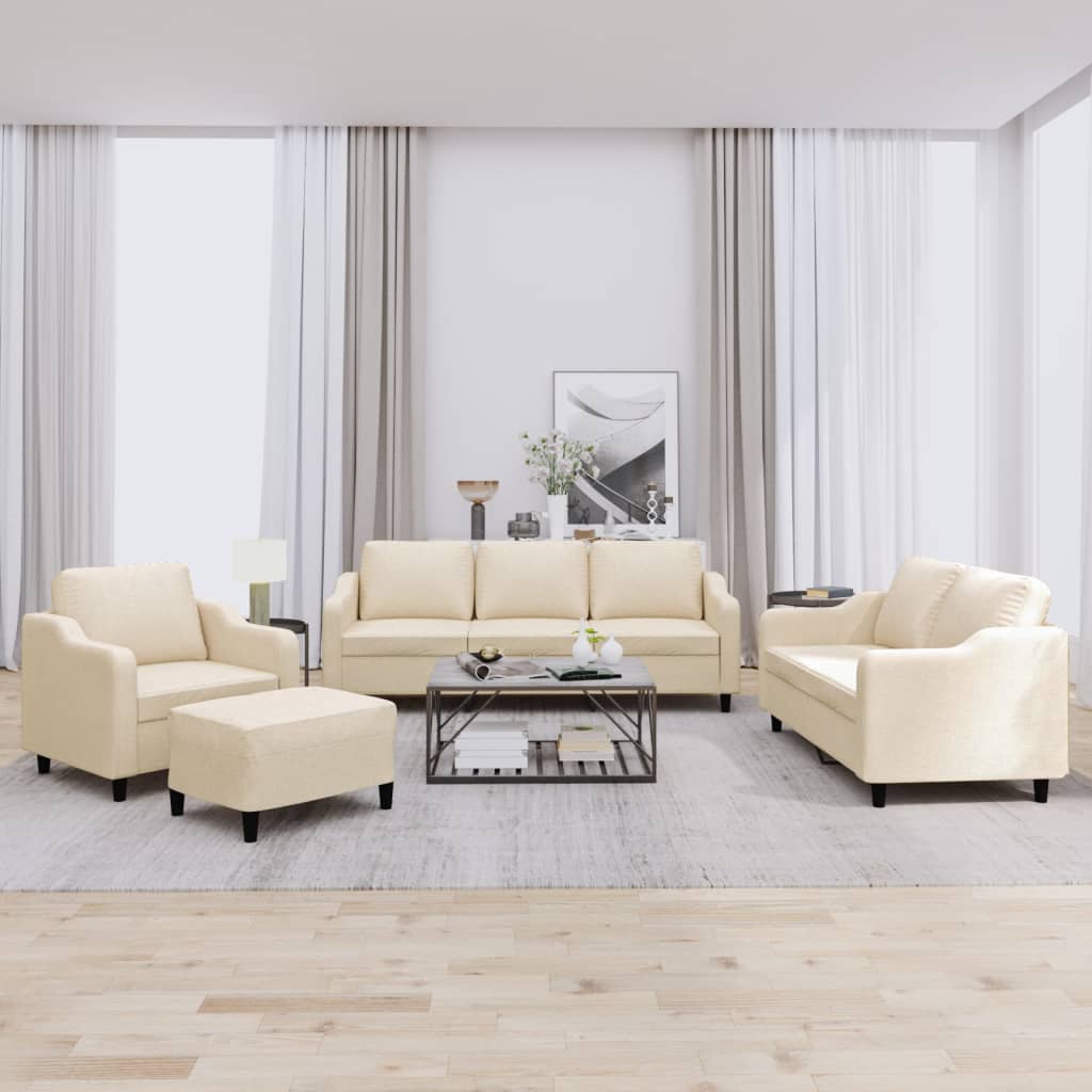 4-delige Loungeset met kussens stof crèmekleurig – afbeelding 1